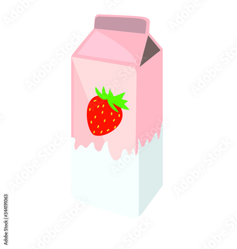 strawberry milk sweet sugar carton drink box isolated on white background