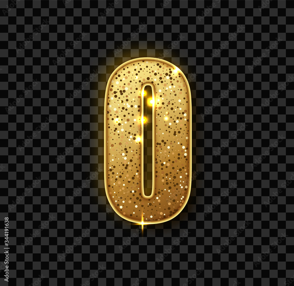 Golden Glitter number zero. Vector realistick shining golden number 0 ...