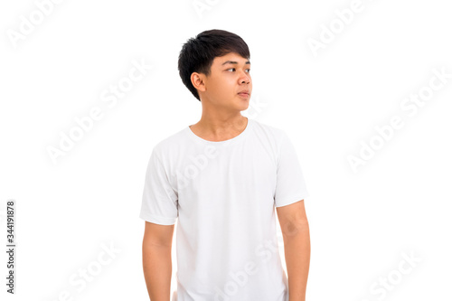 Asian Thaiman in white shirt isolated.