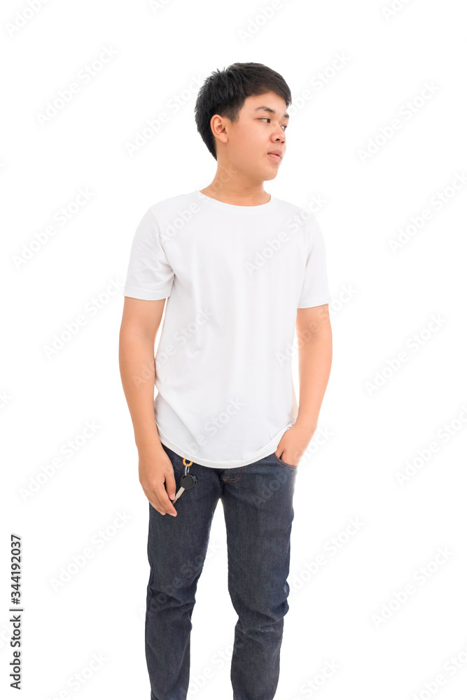 Asian Thaiman in white shirt isolated. Asian Thaiman in white shirt isolated.