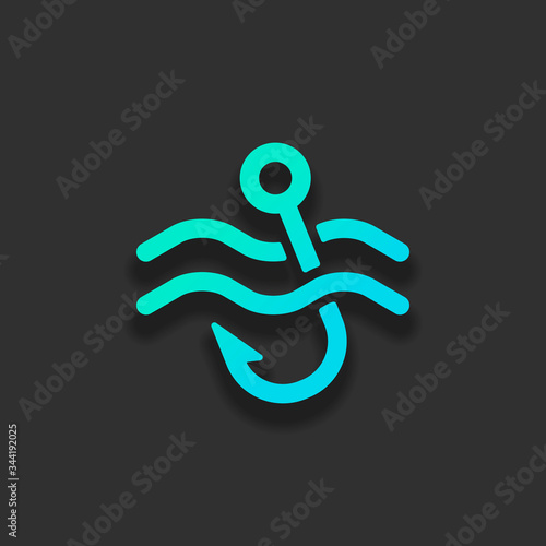 Fishing hook and water. Simple icon. Colorful logo concept with