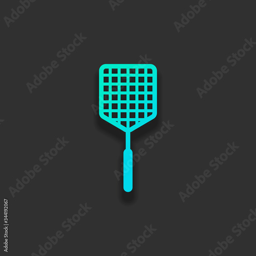 Fly swatter icon. Colorful logo concept with soft shadow on dark