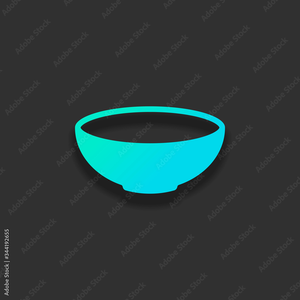 Empty bowl icon. Sign of kitchen. Colorful logo concept with soft shadow on dark background. Icon color of azure ocean Empty bowl icon. Sign of kitchen. Colorful logo concept with soft shadow on dark background. Icon color of azure ocean