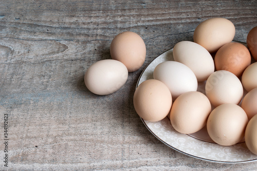 white plate with chicken eggs on the table