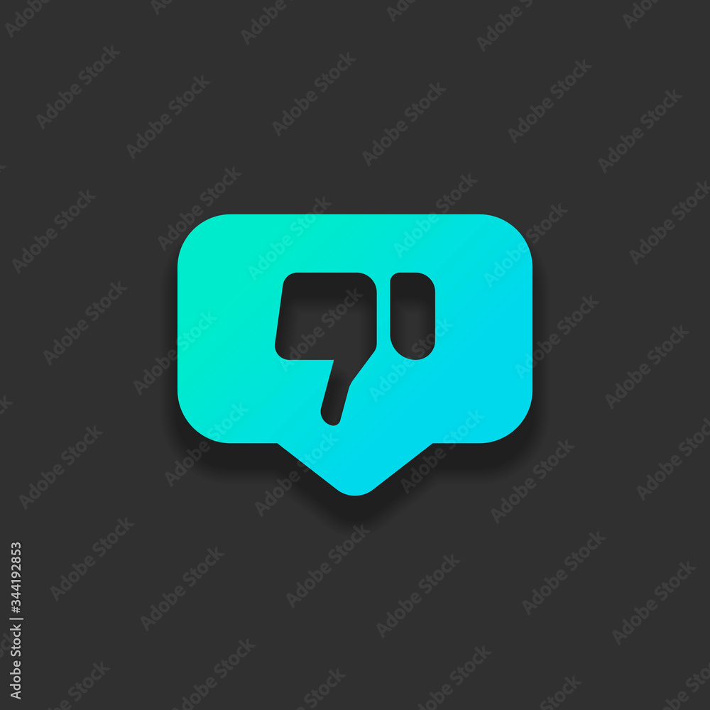 Dislike hand in notification cloud. Social icon. Colorful logo concept with soft shadow on dark background. Icon color of azure ocean Dislike hand in notification cloud. Social icon. Colorful logo concept with soft shadow on dark background. Icon color of azure ocean