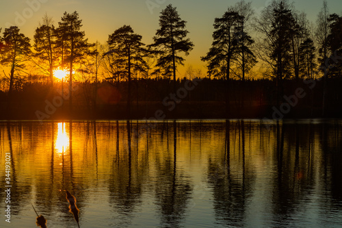 Beautiful sunset on river Kymijoki in February, Finland. © Elena Noeva
