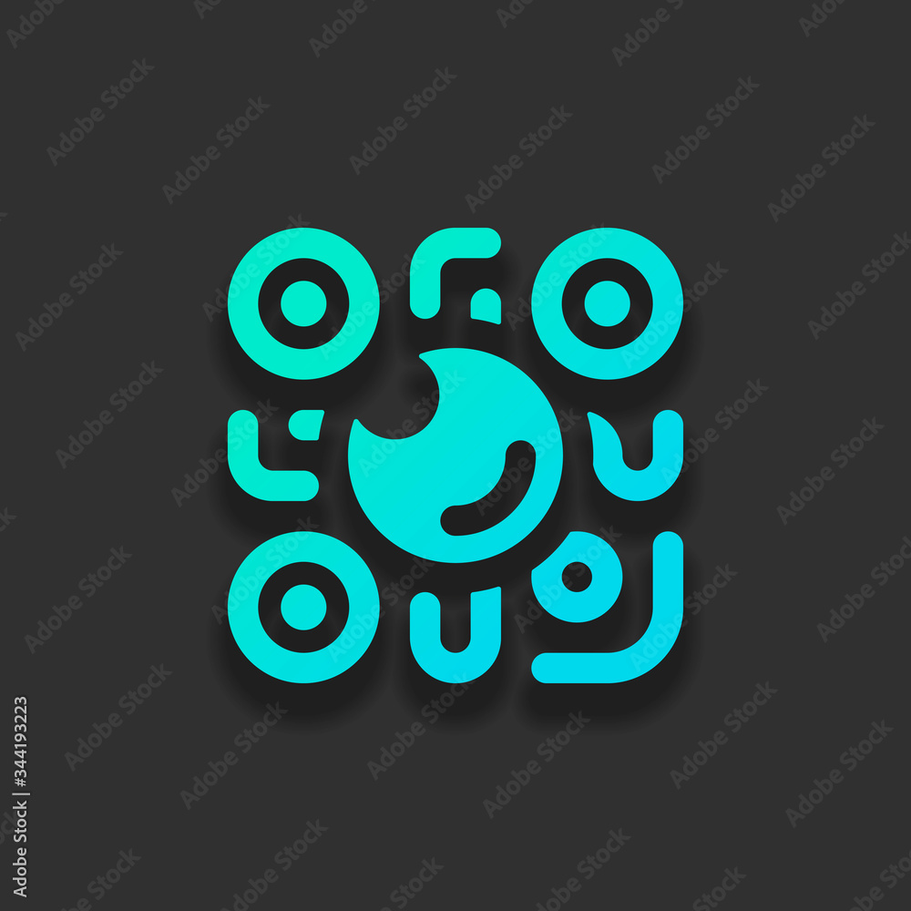 QR scanner, Scan by mobile camera, logo for app, icon with qrcode and lens. Colorful logo concept with soft shadow on dark background. Icon color of azure ocean QR scanner, Scan by mobile camera, logo for app, icon with qrcode and lens. Colorful logo concept with soft shadow on dark background. Icon color of azure ocean