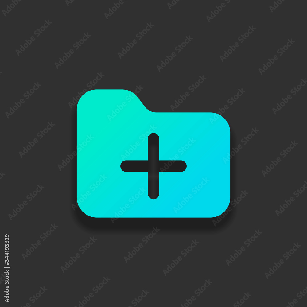 Folder with plus mark, business icon. Colorful logo concept with soft shadow on dark background. Icon color of azure ocean Folder with plus mark, business icon. Colorful logo concept with soft shadow on dark background. Icon color of azure ocean