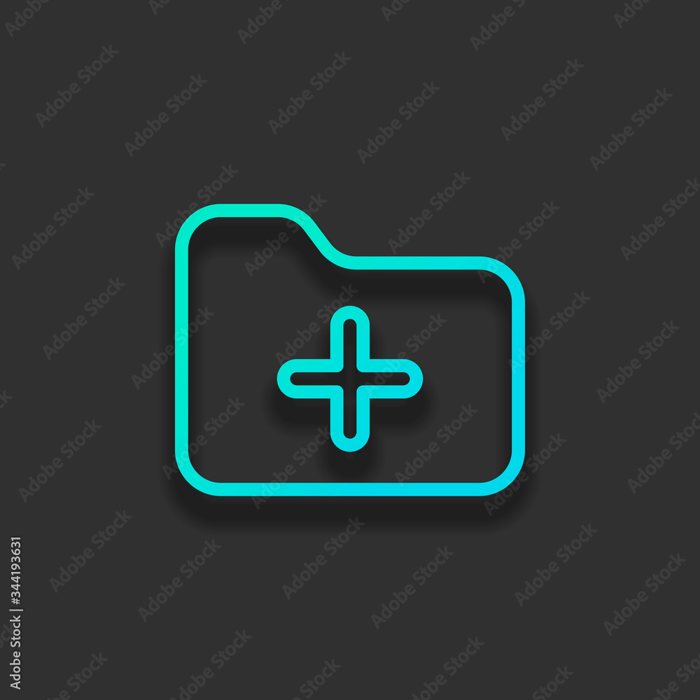 Folder with plus mark, outline linear business icon. Colorful logo concept with soft shadow on dark background. Icon color of azure ocean Folder with plus mark, outline linear business icon. Colorful logo concept with soft shadow on dark background. Icon color of azure ocean