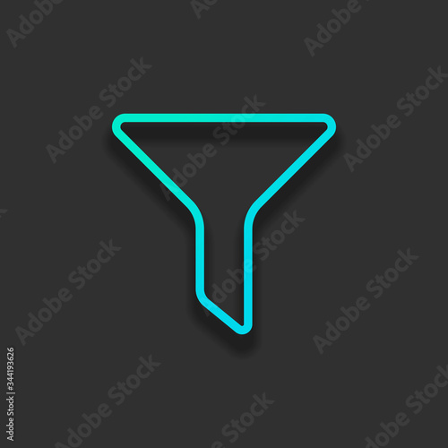funnel or filter, linear outline icon. Colorful logo concept with soft shadow on dark background. Icon color of azure ocean