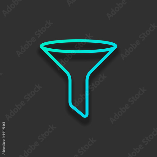 funnel or filter, linear outline icon. Colorful logo concept with soft shadow on dark background. Icon color of azure ocean