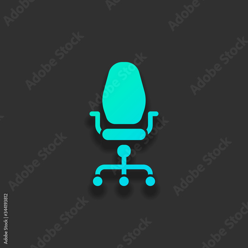 Office chair, business icon. Colorful logo concept with soft shadow on dark background. Icon color of azure ocean