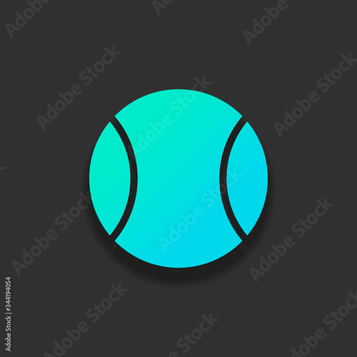 Tennis ball, sport game, simple icon. Colorful logo concept with soft shadow on dark background. Icon color of azure ocean
