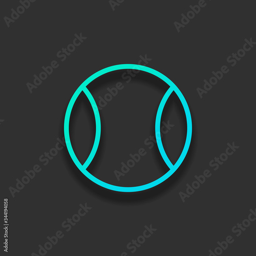 Tennis ball, sport game, outline linear icon. Colorful logo concept with soft shadow on dark background. Icon color of azure ocean