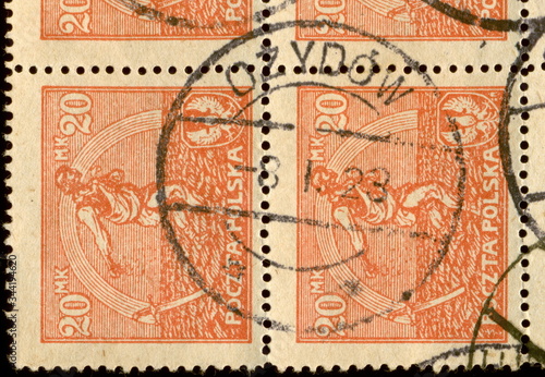 Ożydów. Kasownik pocztowy (1923) odbity na znaczkach "Siewca".