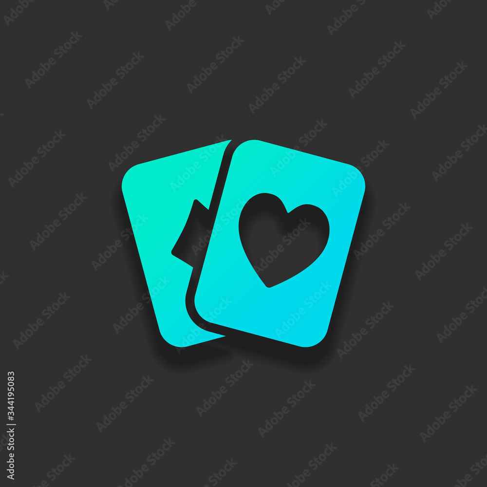 Playing cards, hearts and diamonds. Colorful logo concept with soft shadow on dark background. Icon color of azure ocean Playing cards, hearts and diamonds. Colorful logo concept with soft shadow on dark background. Icon color of azure ocean