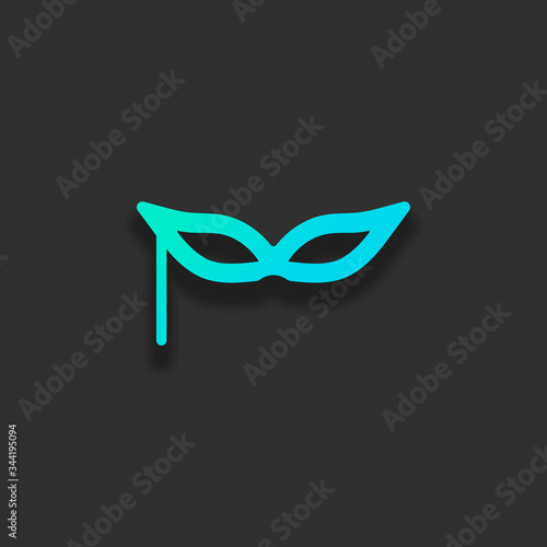Carnival mask, incognito at the masquerade. Colorful logo concept with soft shadow on dark background. Icon color of azure ocean
