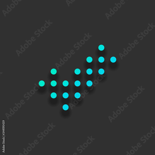Digital dotted check mark icon. Colorful logo concept with soft shadow on dark background. Icon color of azure ocean