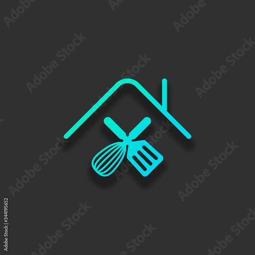 home food, cooking logo. Colorful logo concept with soft shadow on dark background. Icon color of azure ocean