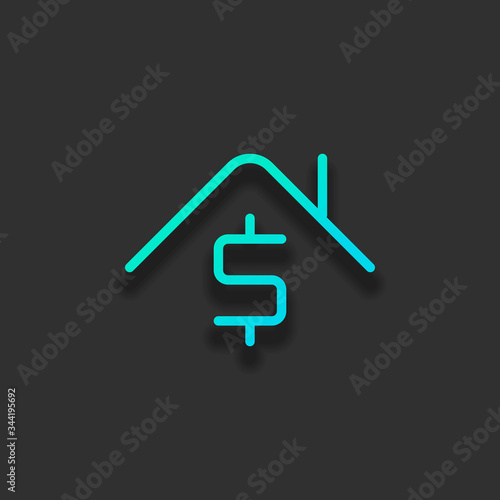 House price, home and dollar, rent logo, outline design. Colorful logo concept with soft shadow on dark background. Icon color of azure ocean