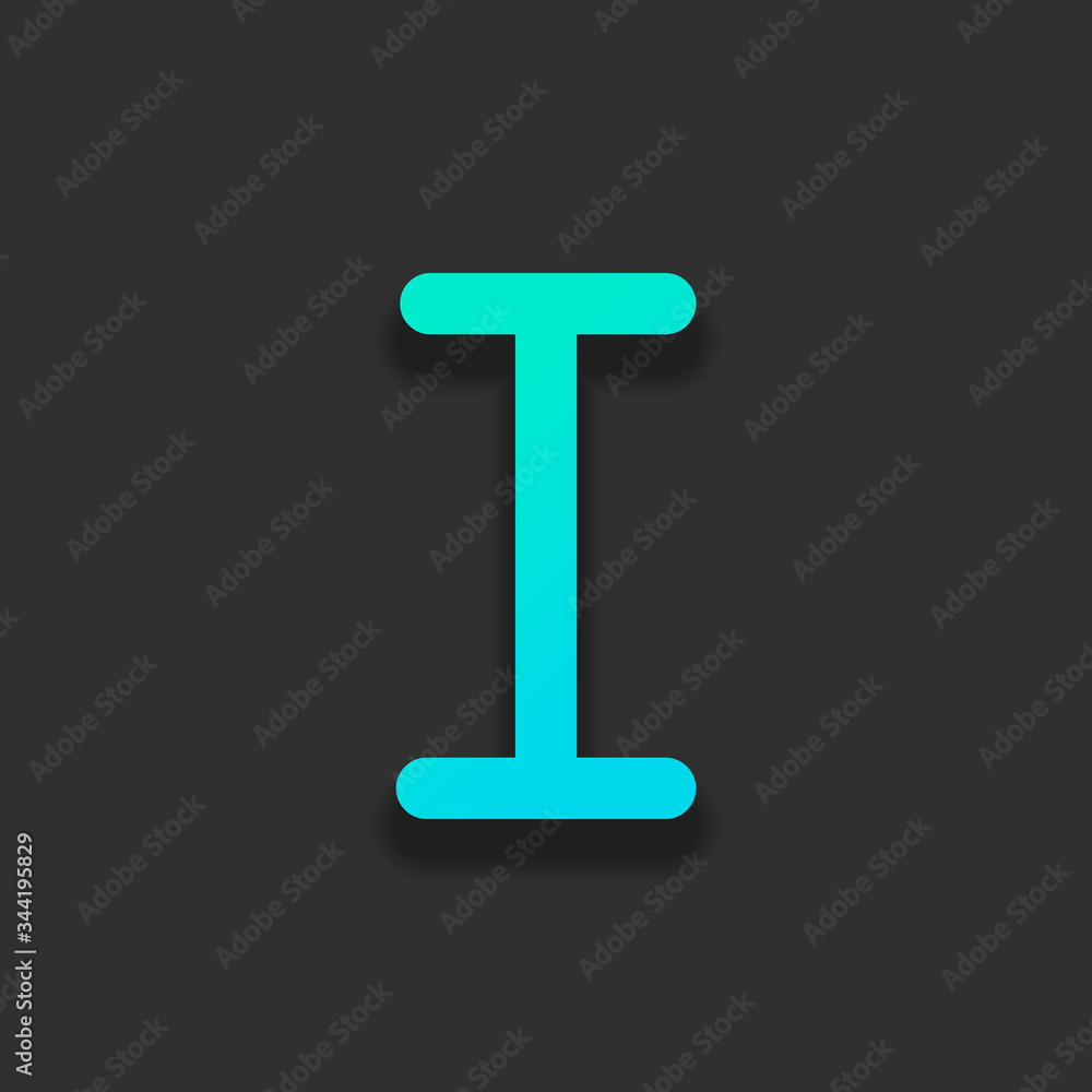 Letter I of alphabet, isolated outline symbol. Colorful logo concept with soft shadow on dark background. Icon color of azure ocean Letter I of alphabet, isolated outline symbol. Colorful logo concept with soft shadow on dark background. Icon color of azure ocean