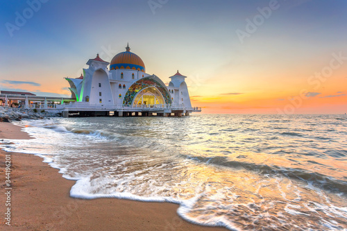Malacca Straits Mosque ( Masjid Selat Melaka), It is a mosque located on the man-made Malacca Island near Malacca Town, Malaysia. photo