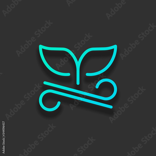 Whale tail on wave, outline design. Colorful logo concept with soft shadow on dark background. Icon color of azure ocean