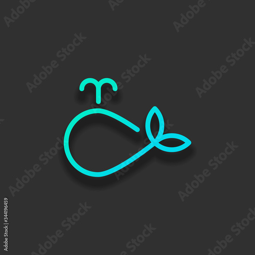 Simple whale logo, outline design. Colorful logo concept with soft shadow on dark background. Icon color of azure ocean