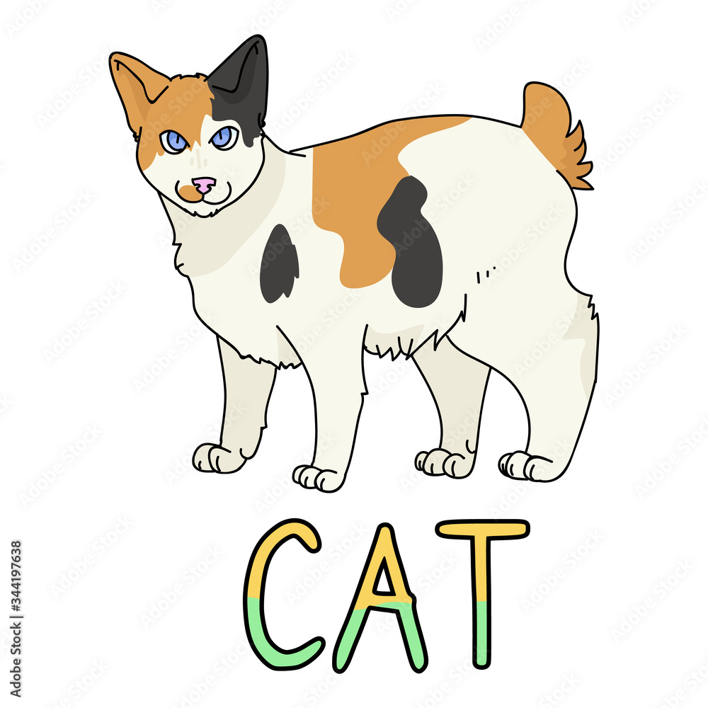 Cute Cartoon Japanese Bobtail Cat With Text Vector Clipart Pedigree