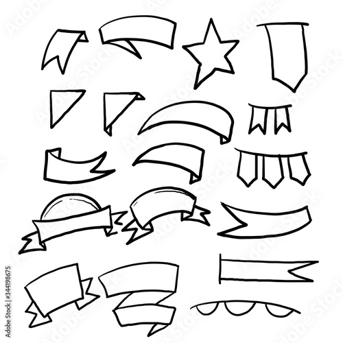 hand drawn Ribbon elements. Starburst label. Vintage. Modern simple ribbons collection. Vector illustration.doodle