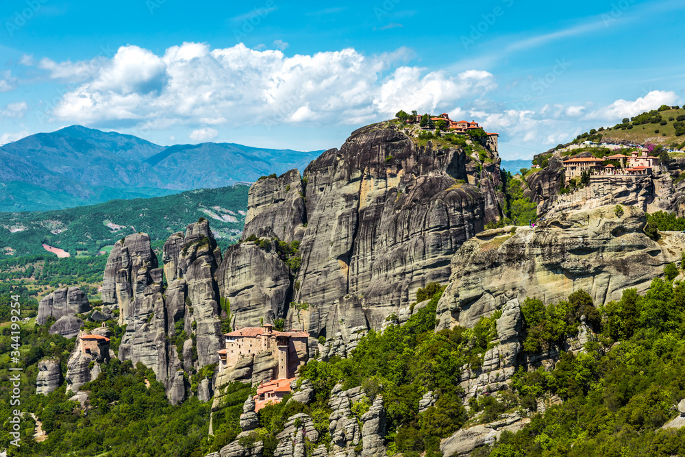 Mysterious hanging over rocks monasteries of Meteora, Greece Mysterious hanging over rocks monasteries of Meteora, Greece