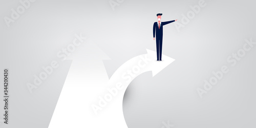 Choose the Right Direction Going Forward - Alternative Ways, Business Decision Design Concept with Businessman at Road Intersection - EPS10 Vector Illustration © bagotaj
