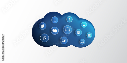 Cloud Computing Technology Design Concept with Icons Representing Digital Network Connections, Consumer and Business Internet Services
