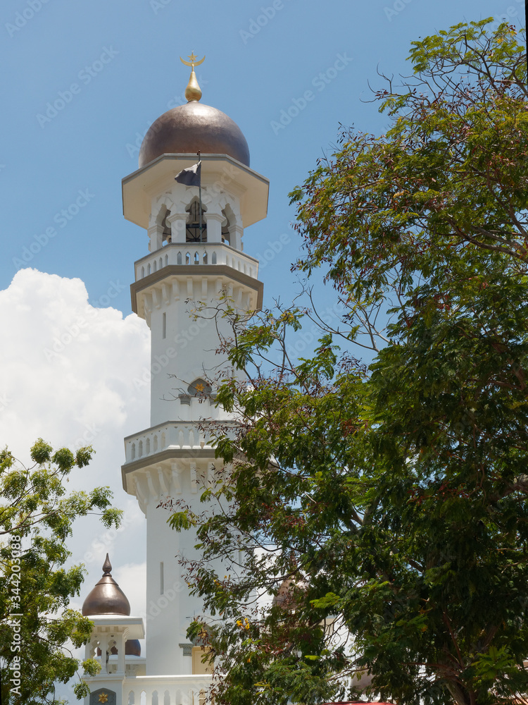 The minaret of Masjid Capitan Keling, the mosque which was constructed in 1801 at the UNESCO world heritage site of Georgetown, Penang, Malaysia. The minaret of Masjid Capitan Keling, the mosque which was constructed in 1801 at the UNESCO world heritage site of Georgetown, Penang, Malaysia.