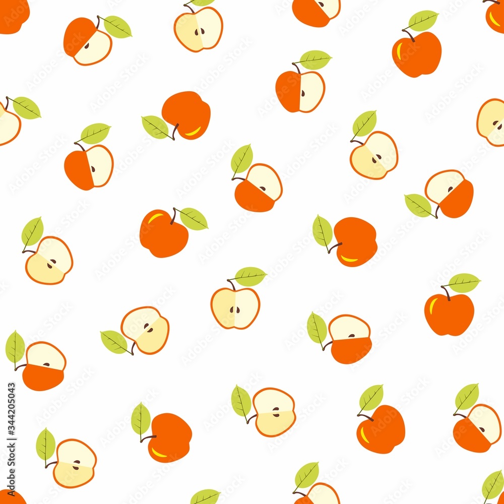 Orange apple with a leaflet seamless pattern. Illustration. Design for fabric, scrapbooking, packaging paper, wallpaper, wrapping, menu