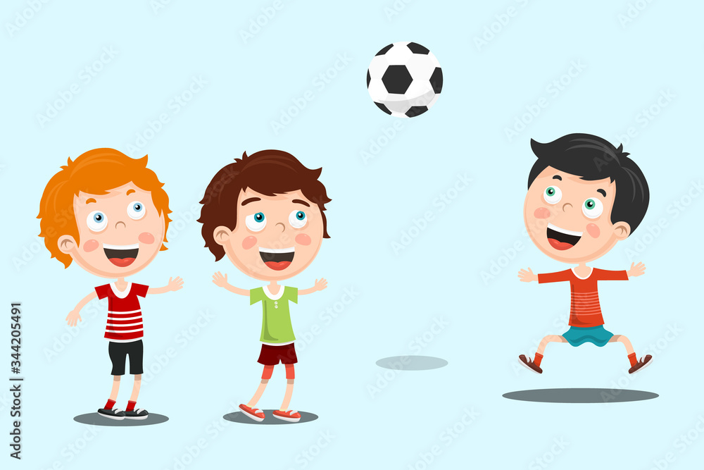 Happy Kids Playing Soccer. School Boys with Football Ball Vector Illustration. Happy Kids Playing Soccer. School Boys with Football Ball Vector Illustration.