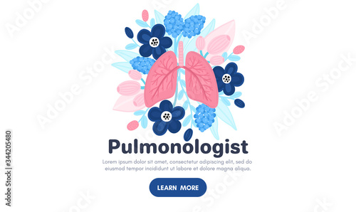 Vector healthy lungs on flowers. Background for label, advertisement of pulmonary medicine, landing or banner for pulmonology clinic, design for website or article about respiratory system health