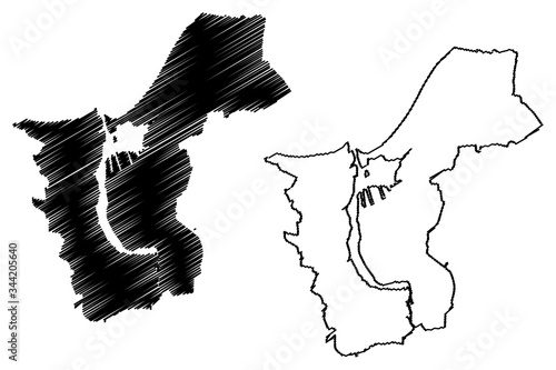 Rostock City (Federal Republic of Germany, Mecklenburg-Vorpommern) map vector illustration, scribble sketch Hanseatic City of Rostock  map