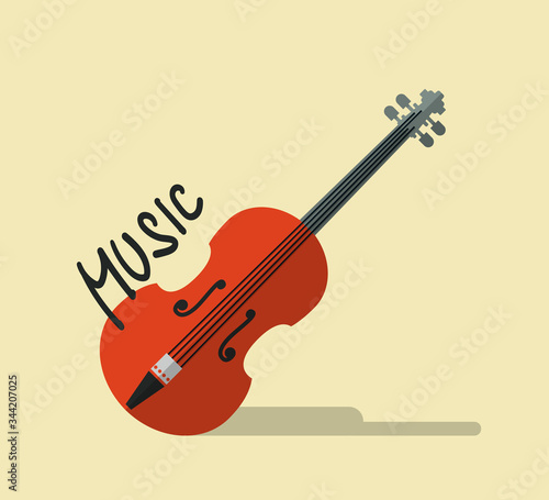 Retro Music Vector Flat Design Background with Vintage Violin Symbol