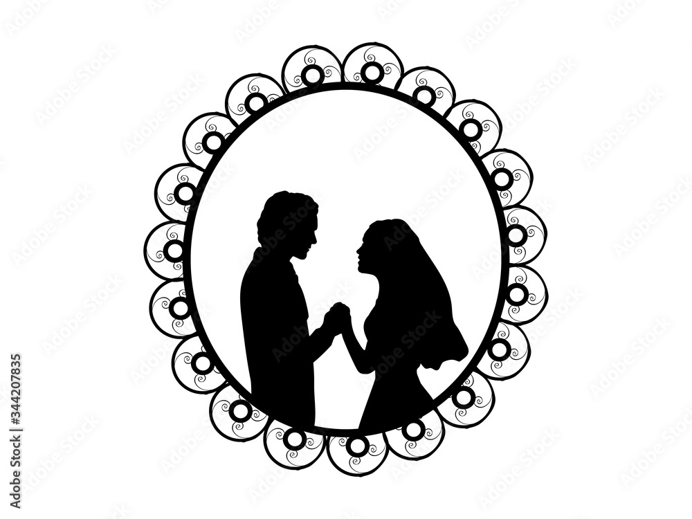 Silhouette bride and groom in frame. Silhouette bride and groom in frame.