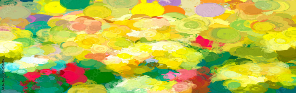 Banner Abstract background yellow spots. Impressionism spots in yellow-green tones.
