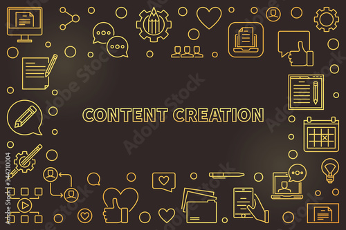 Content Creation vector golden concept thin line frame or illustration on dark background