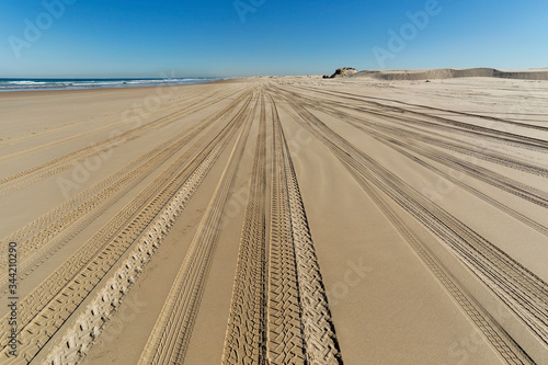 Traces Of Tires On Stockton Beach Near Anna Bay In Australia