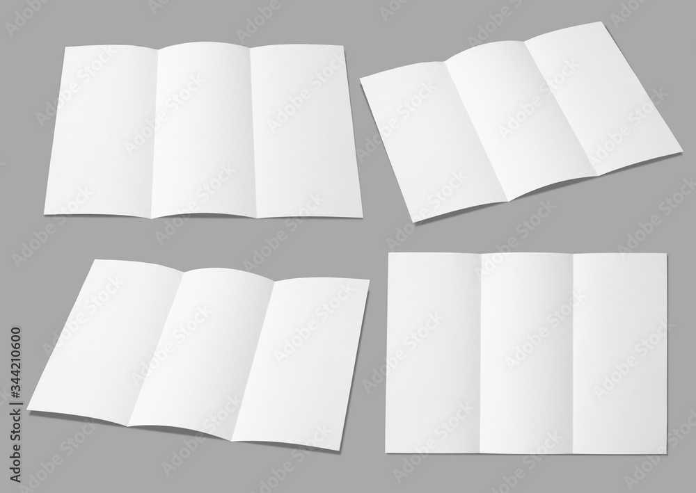Leaflet folded white paper really,Fold in three parts,Open leaflet in