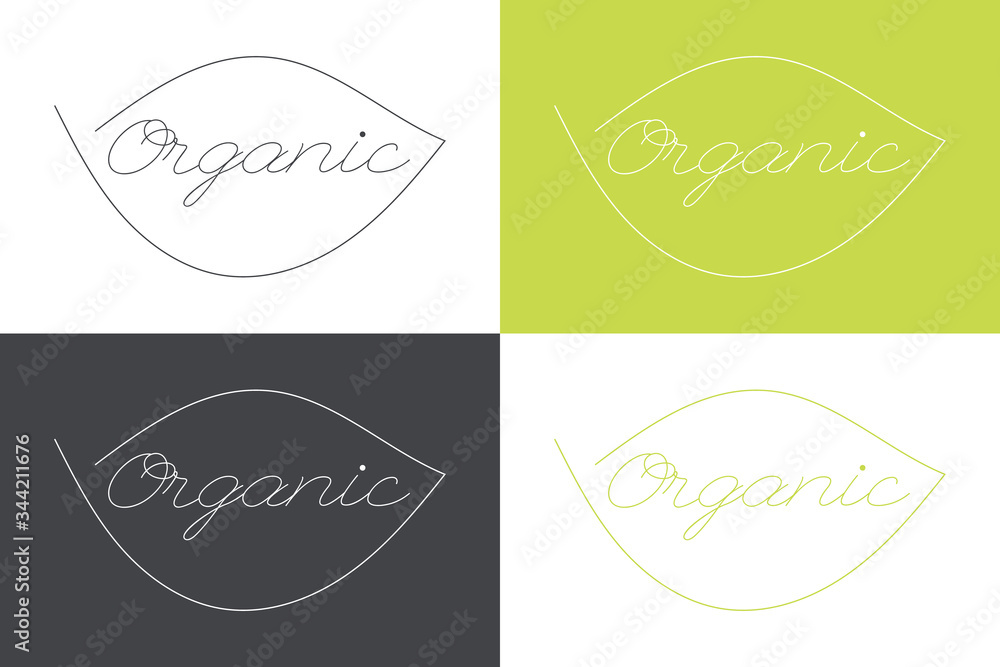Organic icon with leaf. White, grey, green vector sign isolated. Illustration symbol for product, food, label, healthy eating, design element, ecology