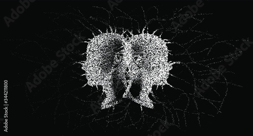Silhouette of a human profile with wires going outside the head like the neural networks, axons and dendrites. The subject of mind, mental powers and Artificial intelligence.