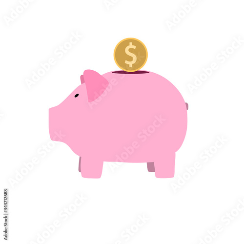 Piggy bank image in realistic flat style. Deposite, money, coin. Vector illustration.