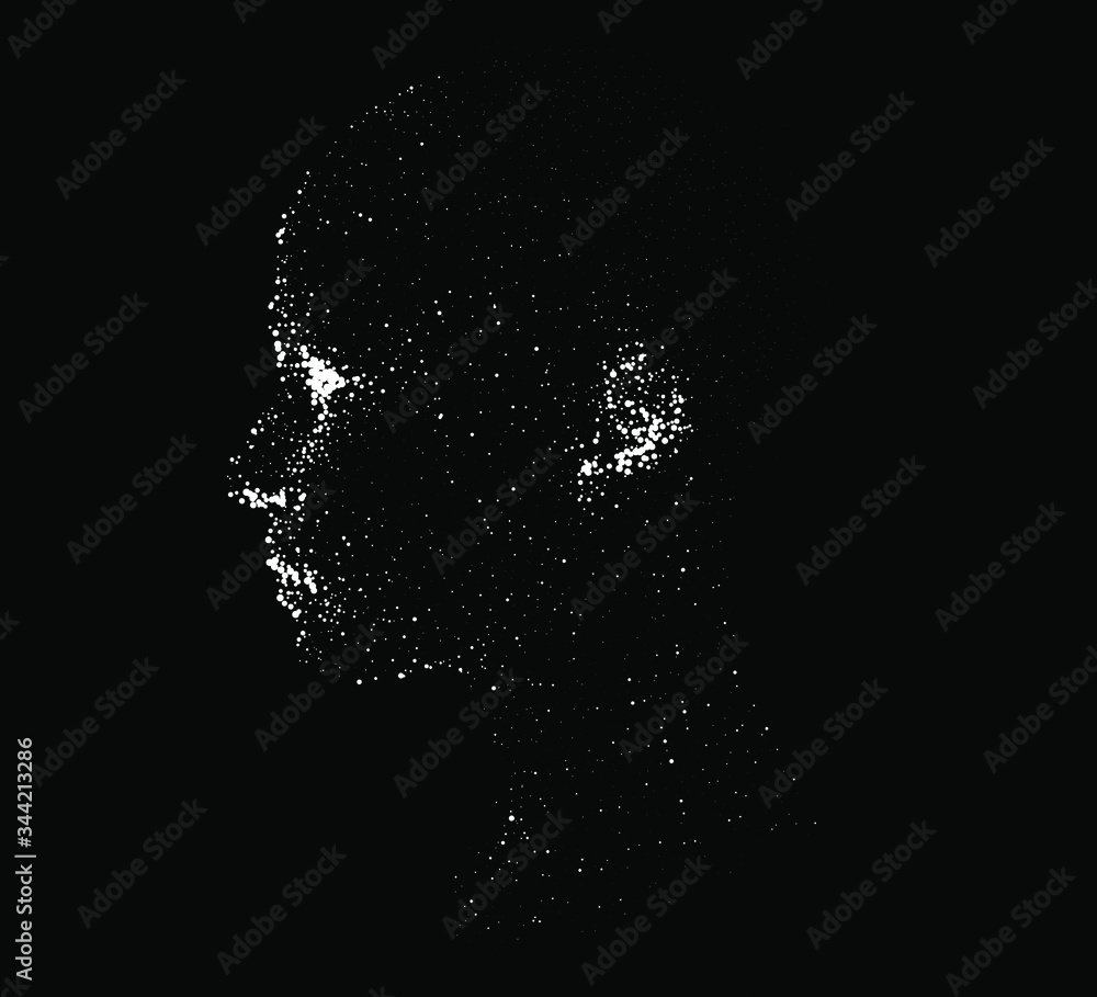 Silhouette of a human head made of dots and particles. Conceptual image ...