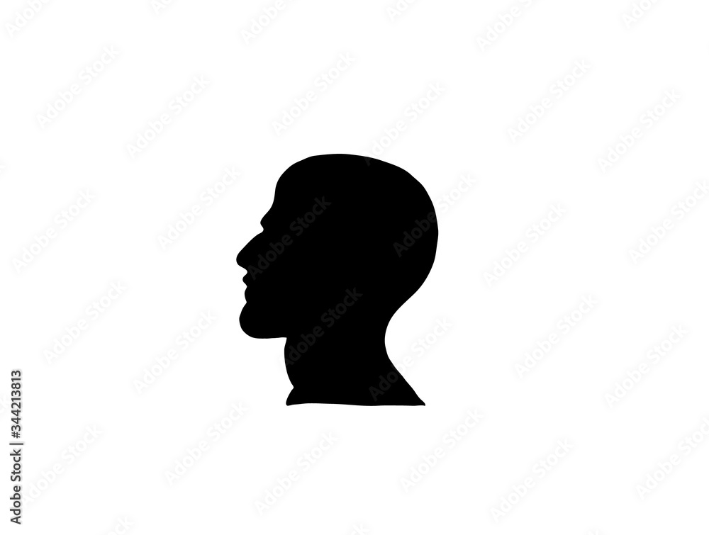 Black silhouette of face of a man isolated on white background. Vector illustration.
