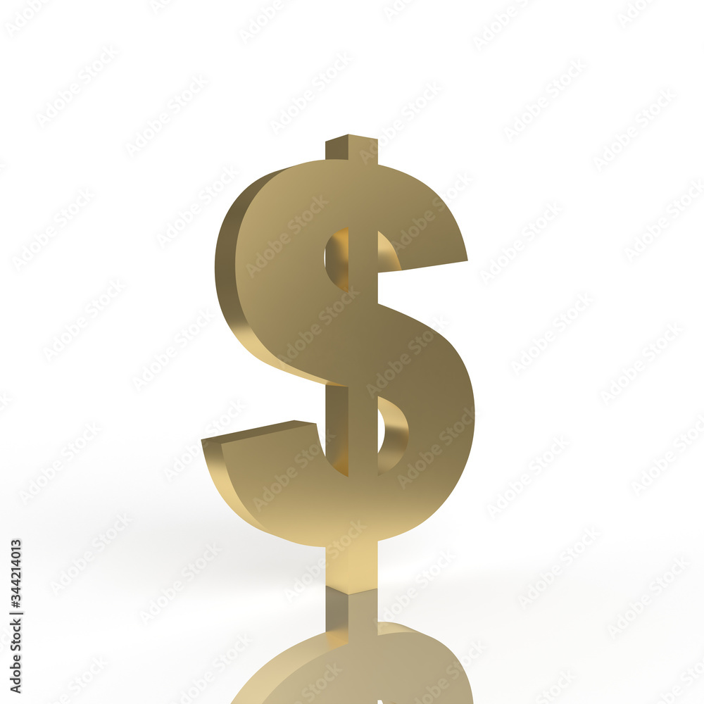 Fototapeta premium 3D Rendering golden Dollar Sign isolated on white background